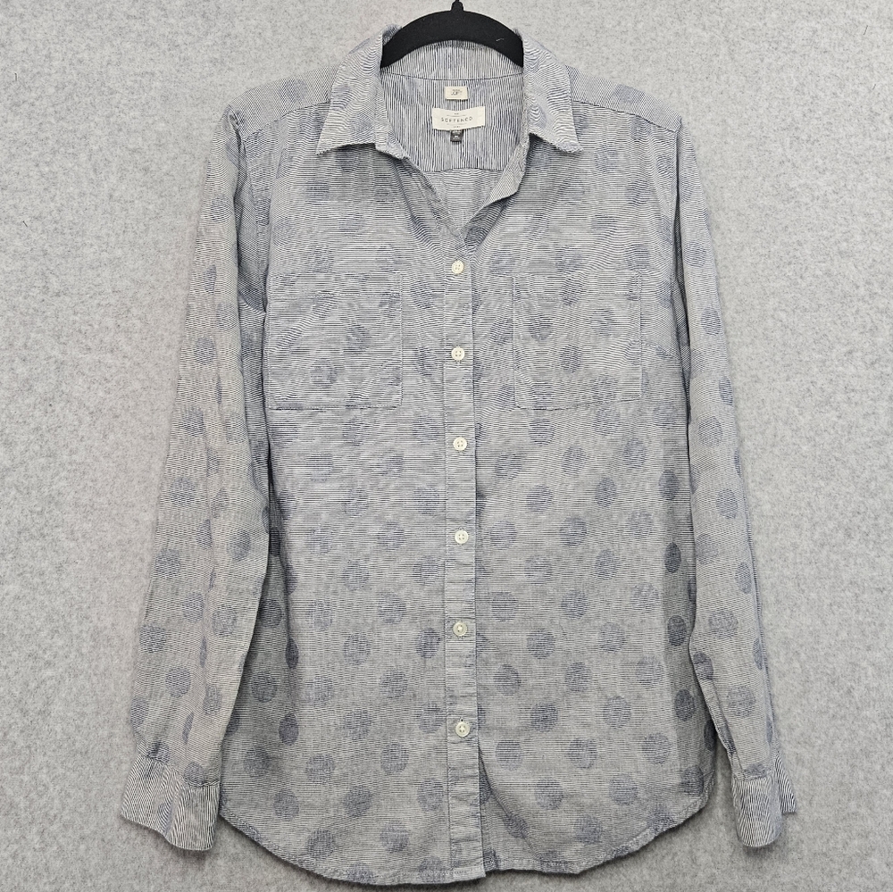 Ann Taylor LOFT The Softened Shirt Blue Gray Pinstripes Dots Women's Size‎ M